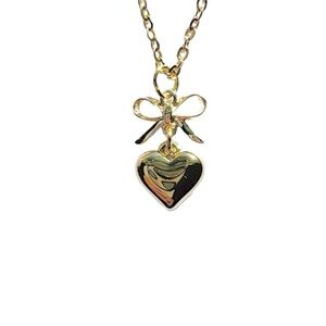 gold bow and heart pendant necklace nontarnish handmade 18k gold stainless steel